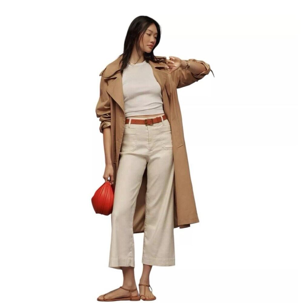 Anthropologie Maeve Colette Cropped Wide leg Corduroy Pant Cream Quiet Luxury 30